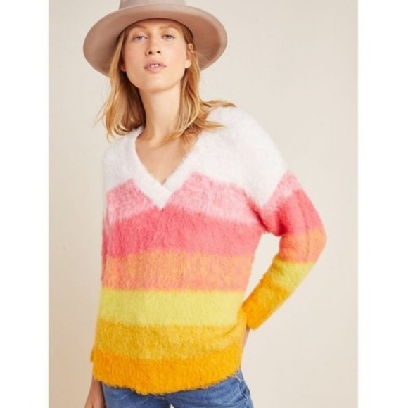 Anthropologie Simone Fuzzy Multicolor Watercolor Wool Alpaca Sweater XSP - Picture 2 of 12